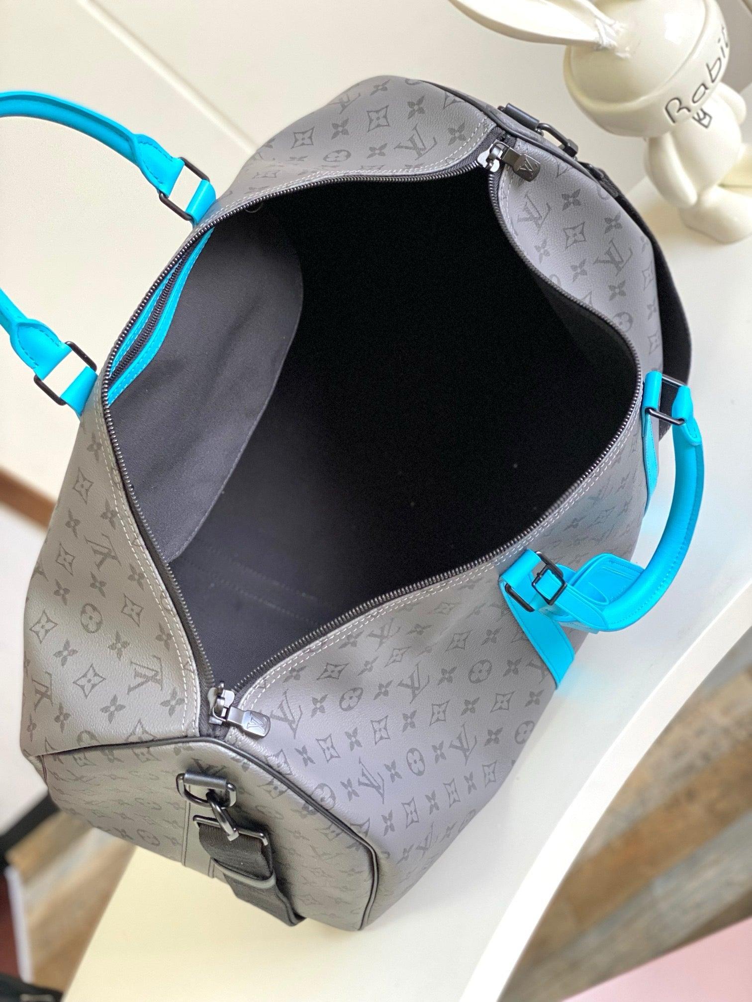 Louis Vuitton Keepall Bandoulière Duffle Bag in Monogram Gray & Blue - Authentic New Arrival Exclusive Apparel