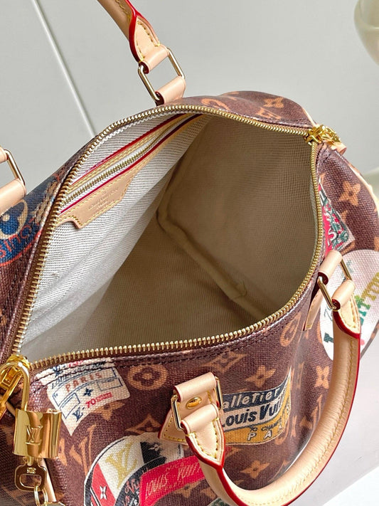 Louis Vuitton Limited Edition Monogram Speedy Bag with Travel Stickers Exclusive Apparel