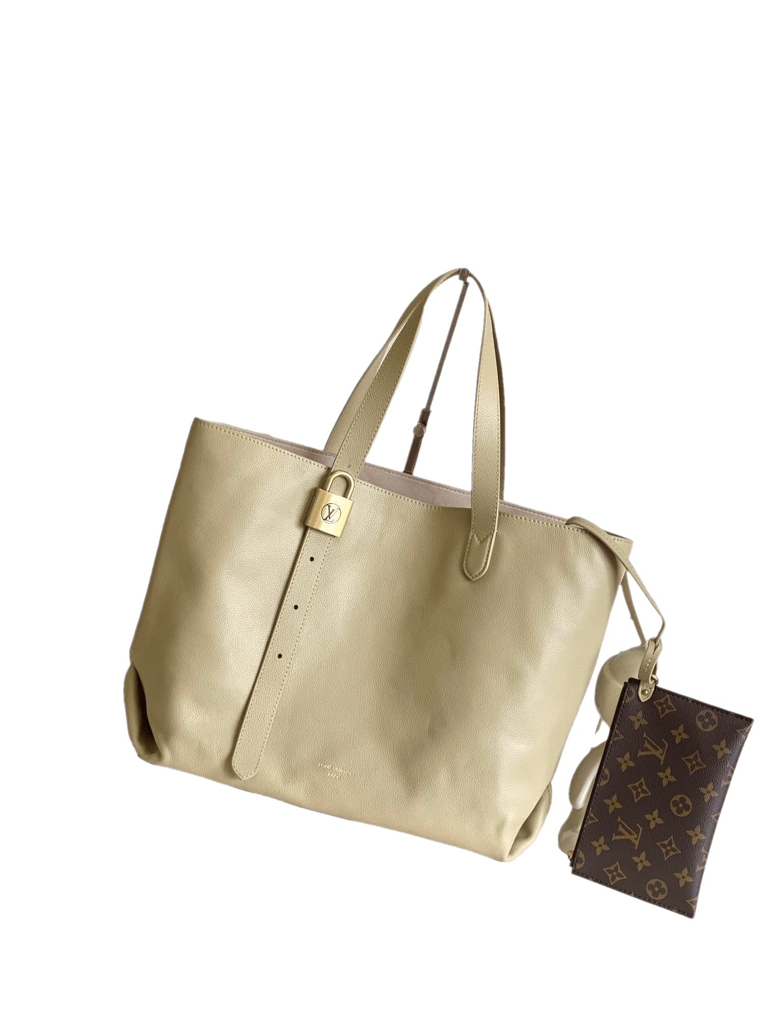 Authentic Louis Vuitton Lockme Shopper Tote in Beige with Monogram Pouch Exclusive Apparel