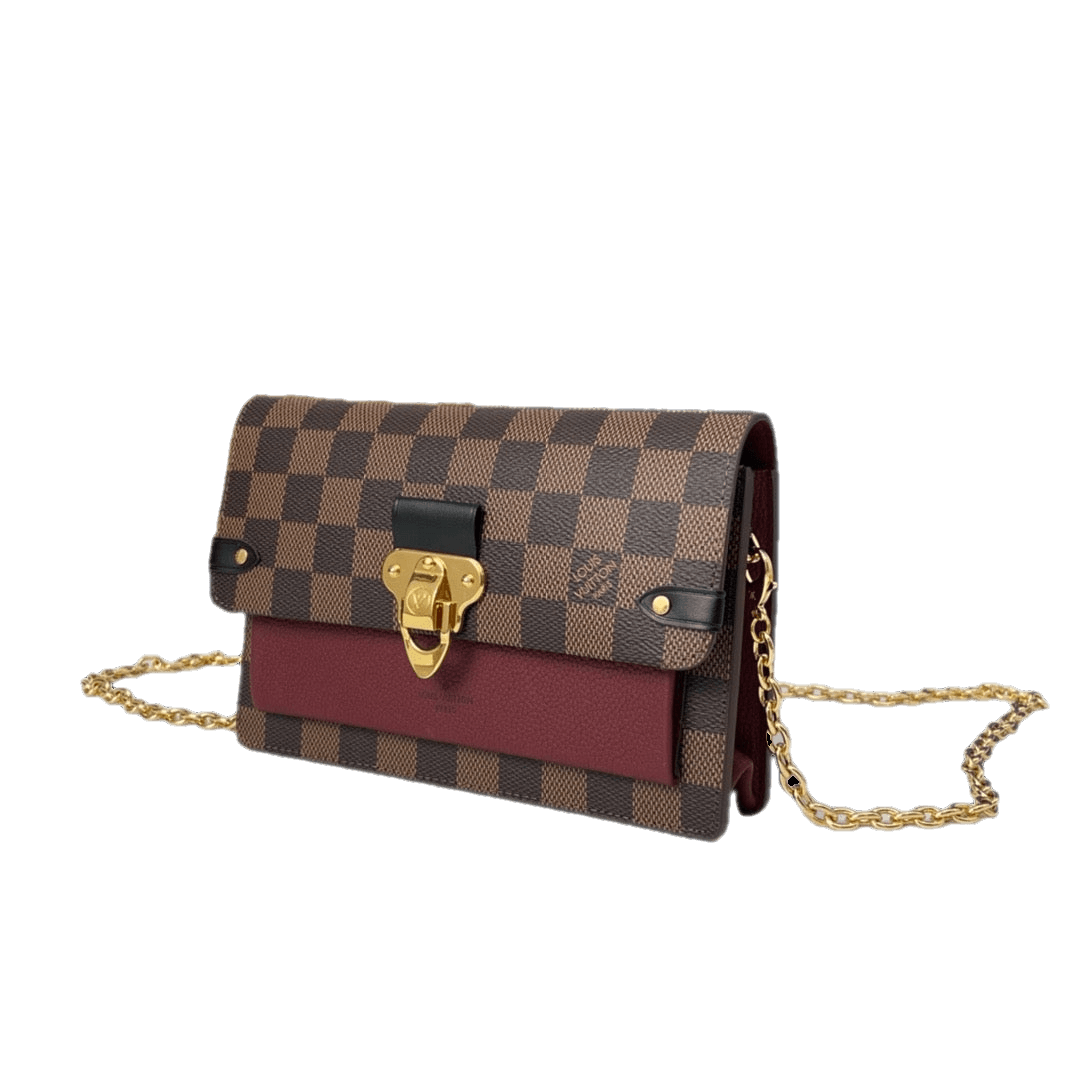 Authentic Louis Vuitton Cluny Mini in Damier Ebene Canvas with Burgundy Trim Exclusive Apparel