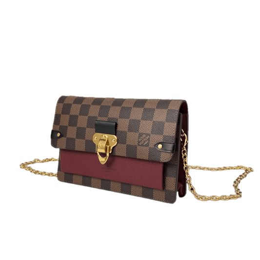 Authentic Louis Vuitton Cluny Mini in Damier Ebene Canvas with Burgundy Trim Exclusive Apparel